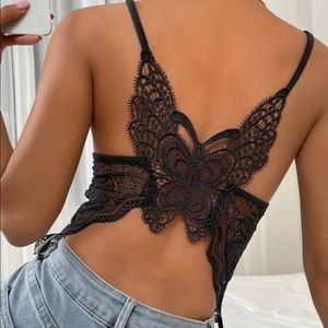 Butterfly tank crop top lace black open back sexy tops